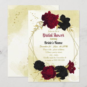 Invitation fleurs rouges noires or feuille nuptiale