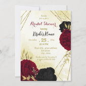 Invitation fleurs rouges noires or feuille nuptiale (Devant)