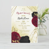 Invitation fleurs rouges noires or feuille nuptiale (Debout devant)