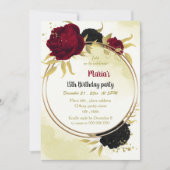 Invitation fleurs rouges noires or feuilles anniversaire (Devant)