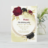 Invitation fleurs rouges noires or feuilles anniversaire (Debout devant)