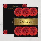 Invitation Fleurs Rouges Or Noir Fabuleux 50 ans (Devant / Derrière)