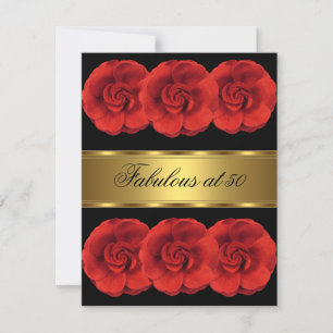 Invitation Fleurs Rouges Or Noir Fabuleux 50 ans