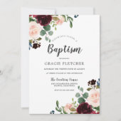 Invitation Fleurs rouges roses et bordeaux Baptême Christenin (Devant)