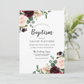 Invitation Fleurs rouges roses et bordeaux Baptême Christenin (Debout devant)