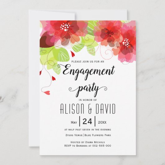 Invitation Fleurs rouges, roses mariage (Devant)