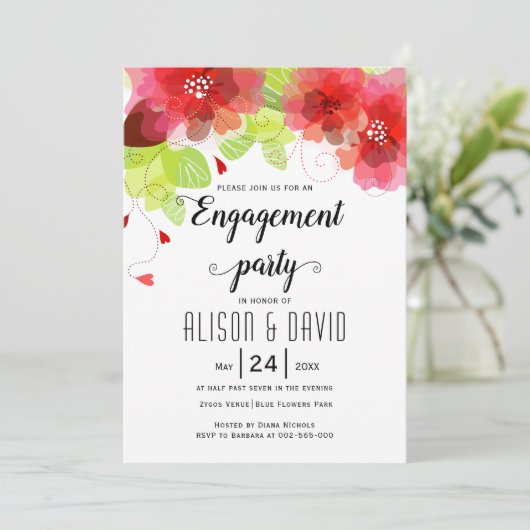 Invitation Fleurs rouges, roses mariage (Debout devant)