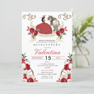 Invitation Fleurs Rouges Rustique Cowgirl Western Quinceañera
