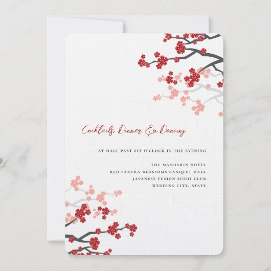 Invitation Fleurs rouges Sakura Fleurs cerises fleurs Mariage (Dos)