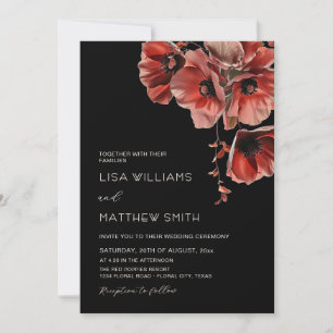Invitation Fleurs Rouges Sombres Élégantes Photo de Mariage
