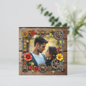 Invitation Fleurs rouges Steampunk Mariage personnalisé (Debout devant)