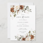 Invitation Fleurs rouille verdure mariage à retenir la date (Devant)