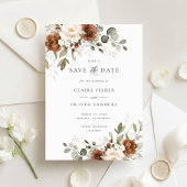 Invitation Fleurs rouille verdure mariage à retenir la date