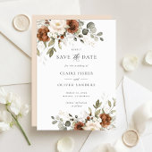 Invitation Fleurs rouille verdure mariage à retenir la date