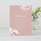 Invitation Fleurs rousses Élégant Mariage Rose Vintage (Debout devant)