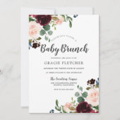 Invitation Fleurs rousses et bordeaux Baby shower Brunch (Devant)