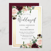 Invitation Fleurs rousses et Mariage frontière or Bourgogne (Devant / Derrière)