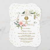 Invitation Fleurs rousses Gold Confetti Fille Sainte Communio (Devant / Derrière)