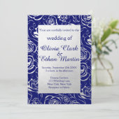 Invitation Fleurs Royal Bleues et Argent à huile avec Rose (Debout devant)