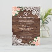Invitation Fleurs Rustique Bois Dentelle 50e Anniversaire de  (Debout devant)
