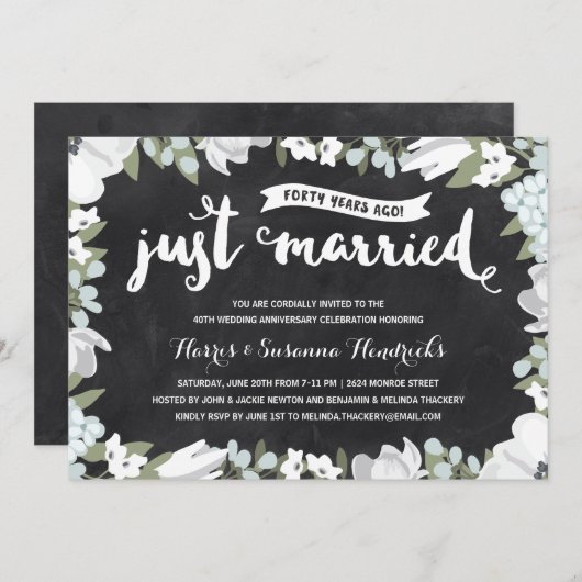 Invitation Fleurs rustiques | 40e anniversaire de mariage (Devant / Derrière)