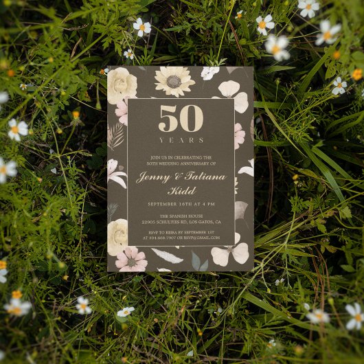 Invitation Fleurs rustiques 50e anniversaire de mariage