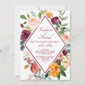 Invitation Fleurs Rustiques Automne Vin Rouge Mariage (Devant)