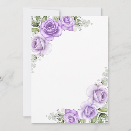 Invitation Fleurs Rustiques Bordure Dorée Rose Violette Clair (Dos)