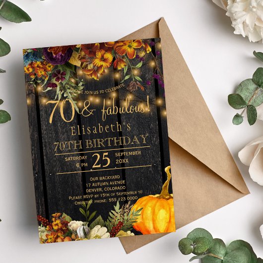 Invitation Fleurs rustiques chic d'automne rouillées 70 année