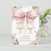 Invitation Fleurs rustiques chic Nœud rose Fête de mariage (Debout devant)