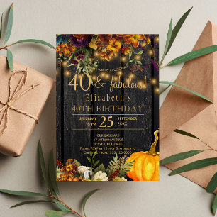 Invitation Fleurs rustiques chic rouillées d'automne 40 année