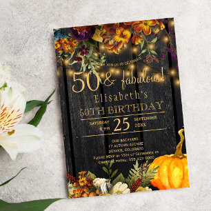 Invitation Fleurs rustiques chic rouillées d'automne 50 année