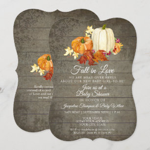 Invitation Fleurs rustiques citrouilles en bois gris Fille Ba