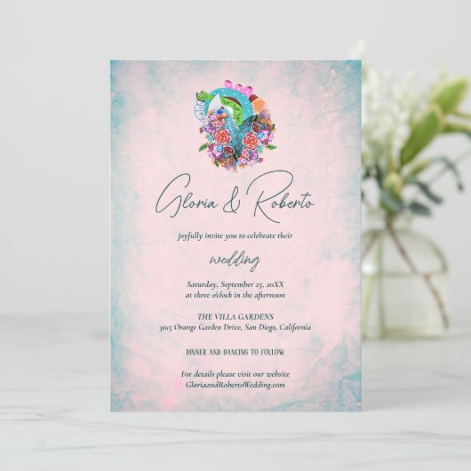 Invitation Fleurs rustiques Coeur Mariage mexicain (Debout devant)