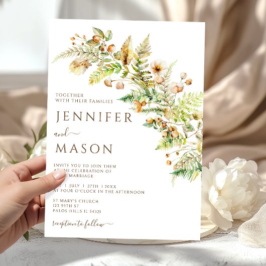 Invitation Fleurs rustiques d'automne Forêt Feuilles Mariage