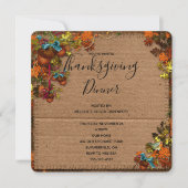 Invitation Fleurs Rustiques et Acorns Dîner Thanksgiving (Devant)