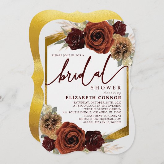 Invitation Fleurs rustiques et Fête des mariées en laiton Pam (Devant / Derrière)