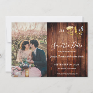 Invitation Fleurs rustiques faire part de mariage photo monog