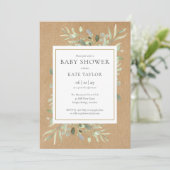 Invitation Fleurs Rustiques Pour Baby Shower Greenery (Debout devant)