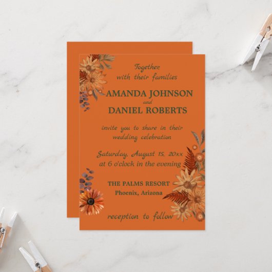 Invitation Fleurs rustiques qui n'attendent que d'inviter vos (Devant/Arrière en situation)