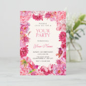 Invitation Fleurs rustiques roses en fleurs (Debout devant)
