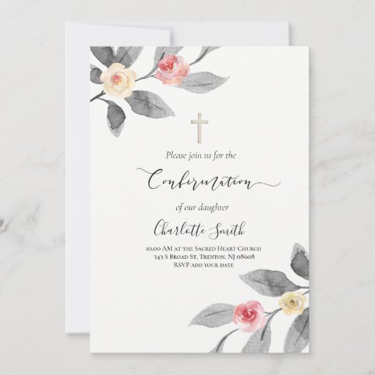 Invitation fleurs rustiques sur bois Confirmation (Devant)