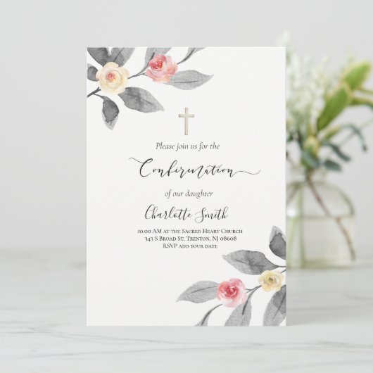 Invitation fleurs rustiques sur bois Confirmation (Debout devant)