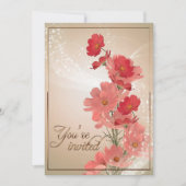 Invitation Fleurs saumons et rouges/Trim Or (Devant)