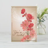 Invitation Fleurs saumons et rouges/Trim Or (Debout devant)