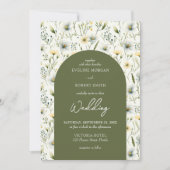 Invitation Fleurs sauvages aériennes vert olive et blanches a (Devant)