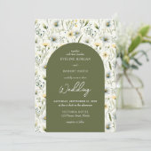 Invitation Fleurs sauvages aériennes vert olive et blanches a (Debout devant)