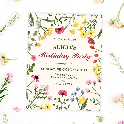 Invitation Fleurs sauvages anniversaire