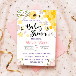 Invitation Fleurs sauvages aquarelle abeilles