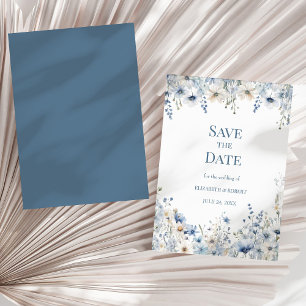 Invitation Fleurs sauvages aquarelle bleu poussiéreux Enregis